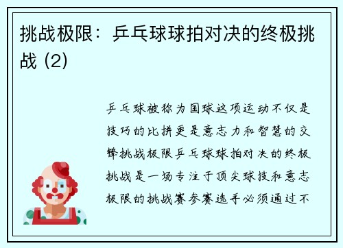 挑战极限：乒乓球球拍对决的终极挑战 (2)